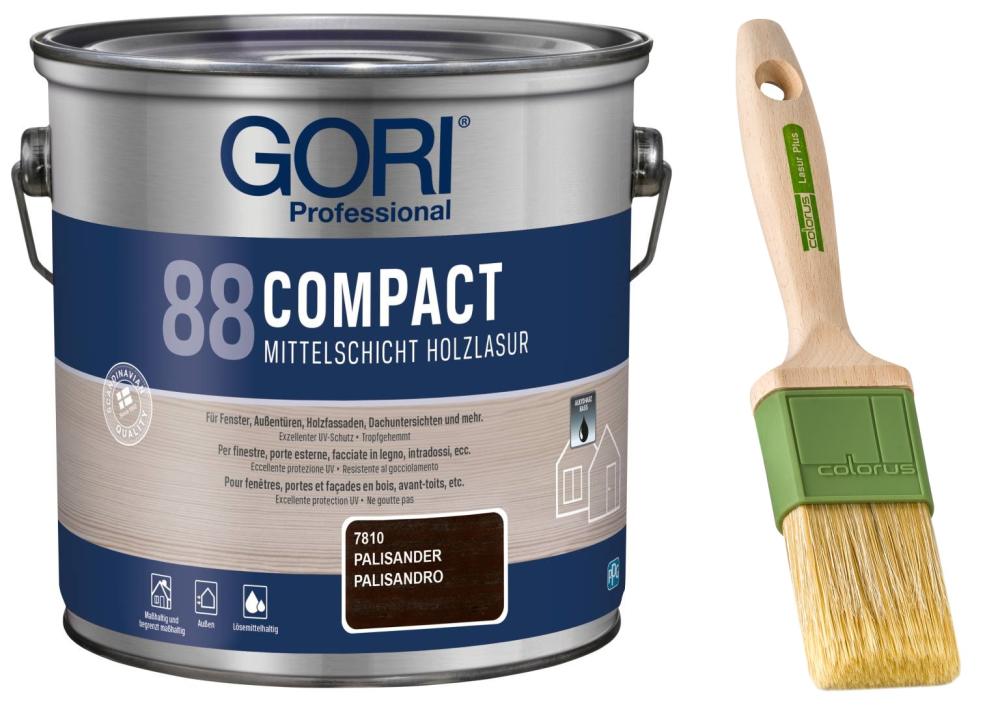 GORI 88 Compact-Lasur – Mittelschichtige Holzlasur (2,50 Liter) - Palisander + Profi Pinsel